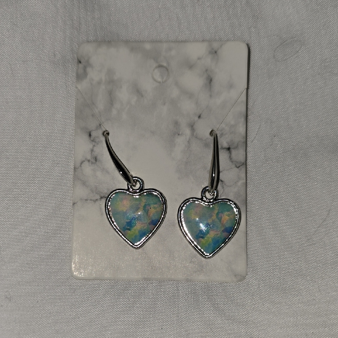 Silver And Blue Heart Dangle Earrings 5$